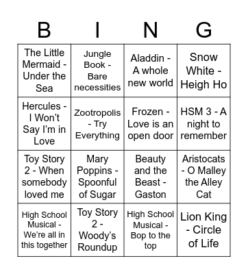 Disney Bingo! Bingo Card