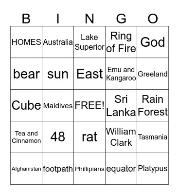 Geography Bingo Card