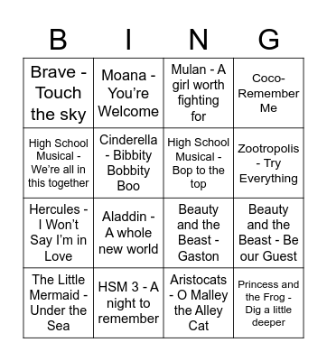 Disney Bingo! Bingo Card