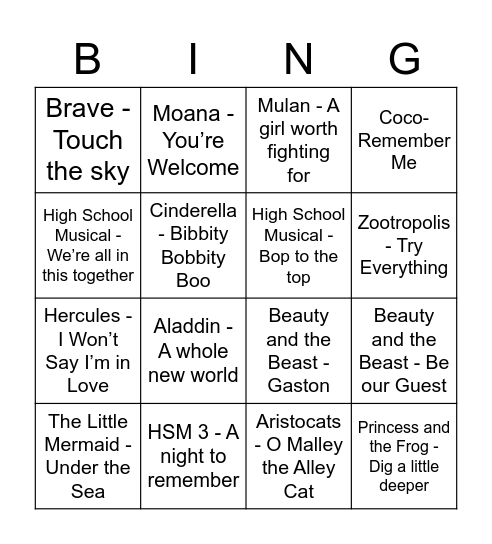 Disney Bingo! Bingo Card