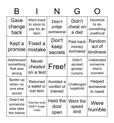 INTEGRITY BINGO Card