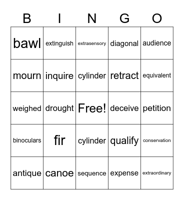 Sight Words Bingo Card