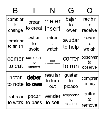 Spanish Bingo Card