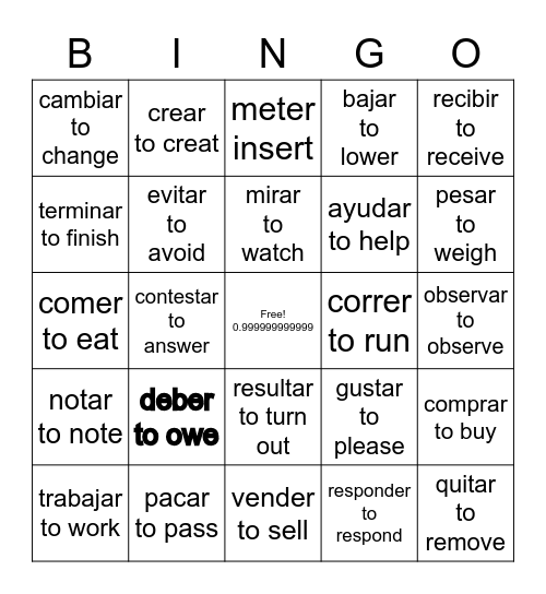 Spanish Bingo Card