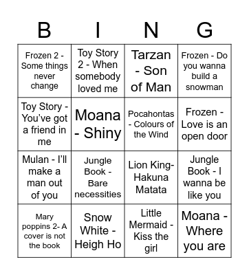 Disney Bingo! Bingo Card