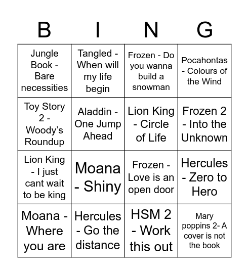 Disney Bingo! Bingo Card