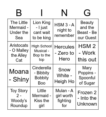 Disney Bingo! Bingo Card