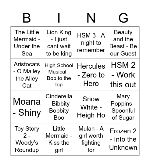 Disney Bingo! Bingo Card