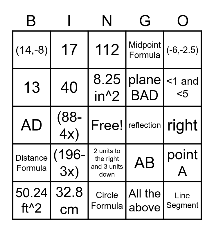 Chapter 1 Review Bingo Card
