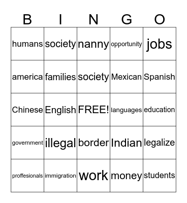 illegal immigration Bingo Card