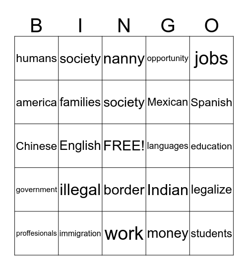 illegal immigration Bingo Card
