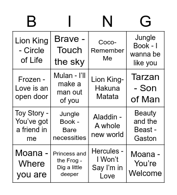 Disney Bingo! Bingo Card