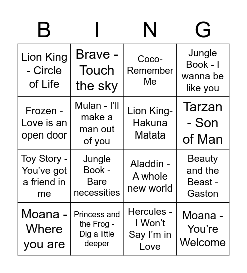 Disney Bingo! Bingo Card