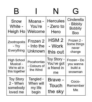 Disney Bingo! Bingo Card