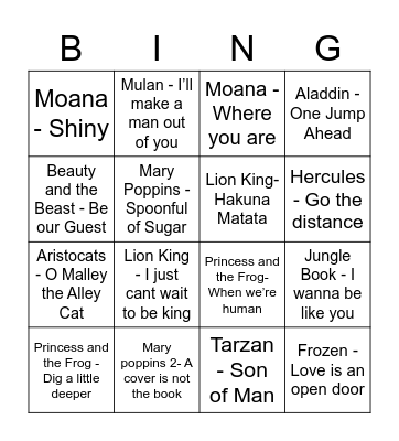 Disney Bingo! Bingo Card