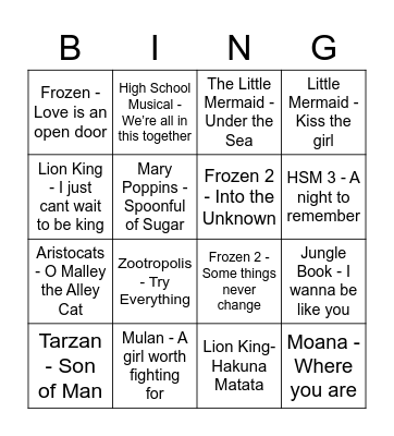 Disney Bingo! Bingo Card