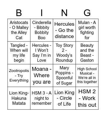 Disney Bingo! Bingo Card