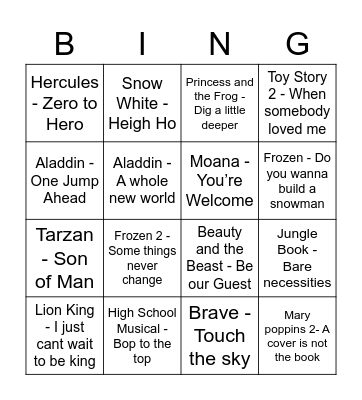 Disney Bingo! Bingo Card