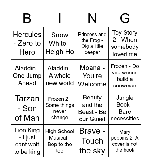 Disney Bingo! Bingo Card