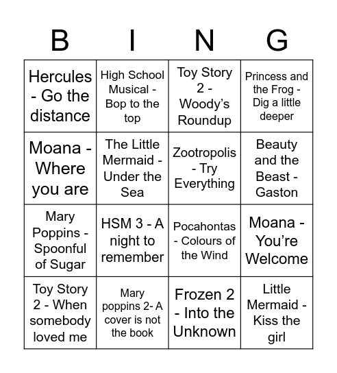 Disney Bingo! Bingo Card