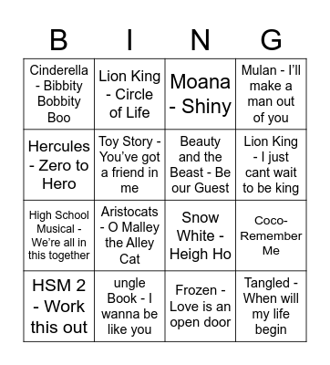 Disney Bingo! Bingo Card