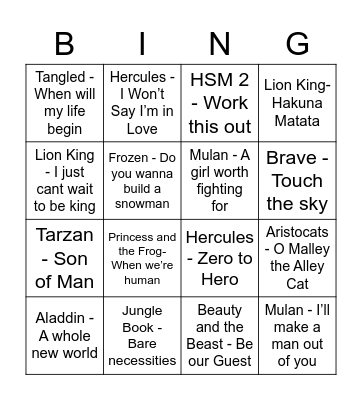 Disney Bingo! Bingo Card