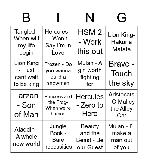 Disney Bingo! Bingo Card