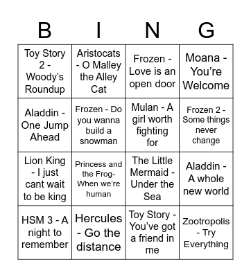 Disney Bingo! Bingo Card