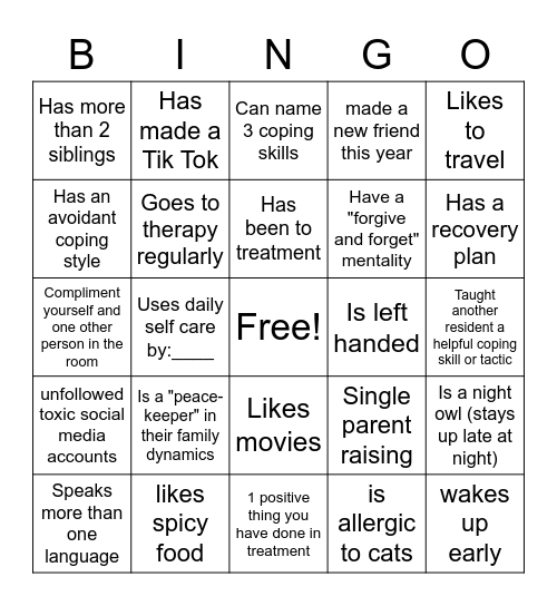 SCO- Family Dynamics Bingo Card