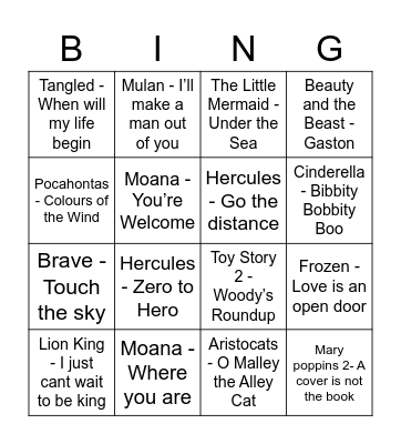 Disney Bingo! Bingo Card