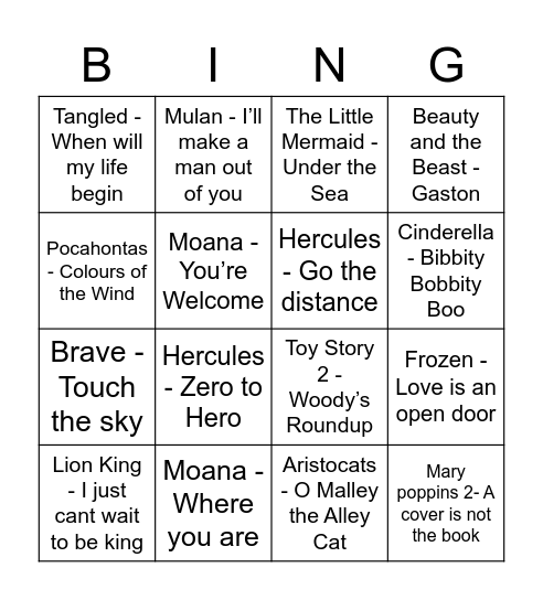 Disney Bingo! Bingo Card