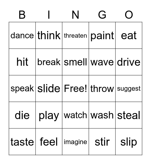 Verbs Bingo Card