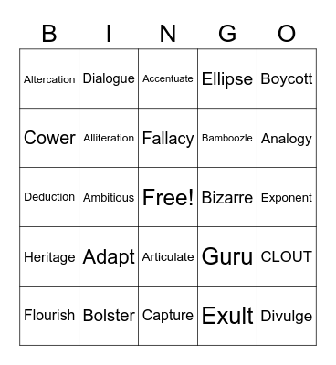 Vocabulary Bingo Card