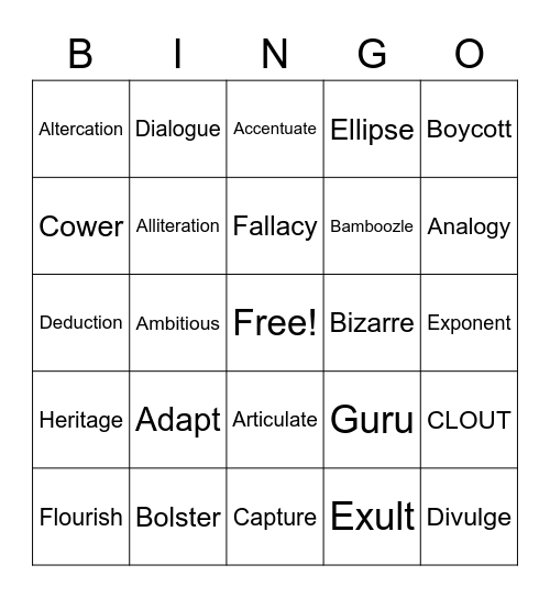 Vocabulary Bingo Card