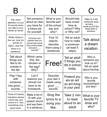 Speech practice at home Bingo Card