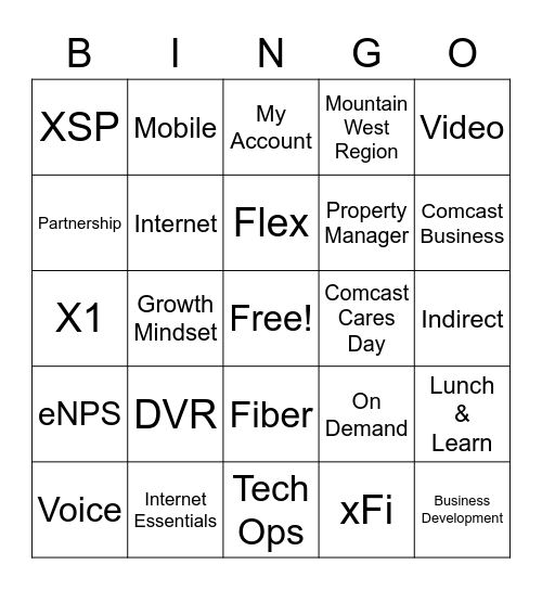 Comcast Bingo Card