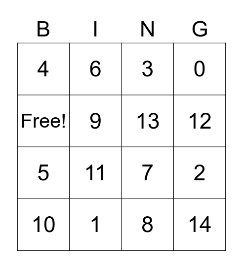 1-10 Bing Bingo Card
