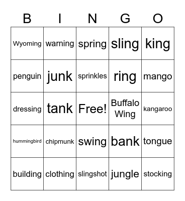 /ing/ Sound Bingo Card