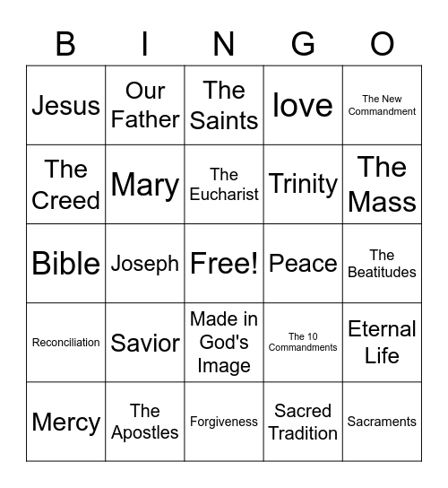 Catholic Bingo Card