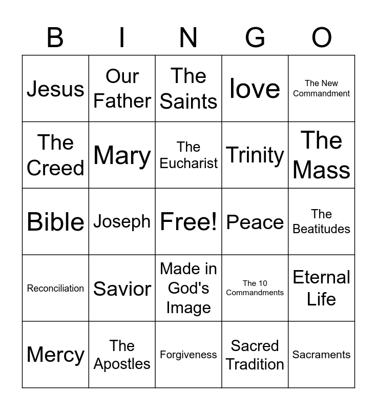 Catholic Bingo Card