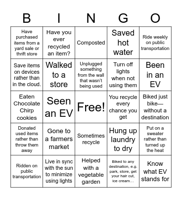 Climate Change Solutions Bingo! Bingo Card
