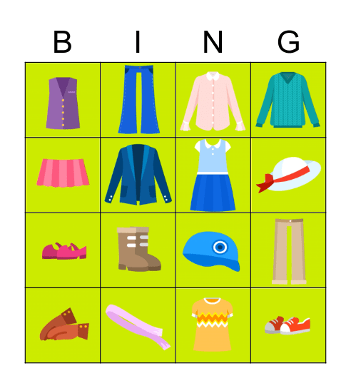 Clothes Bingo Card
