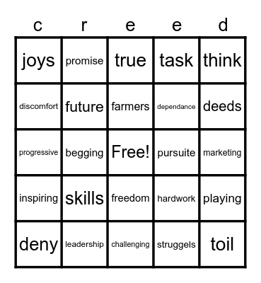 FFA creed Bingo Card