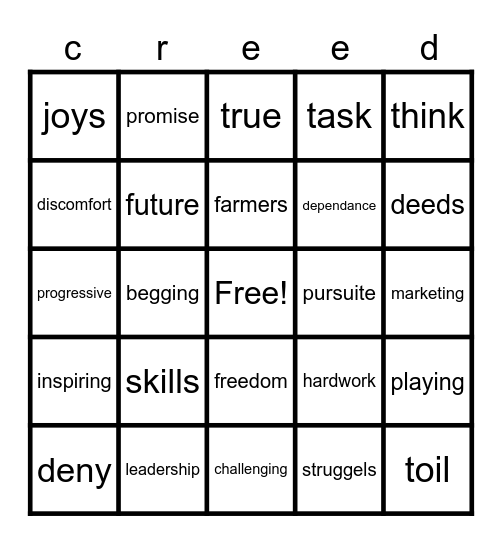 FFA creed Bingo Card