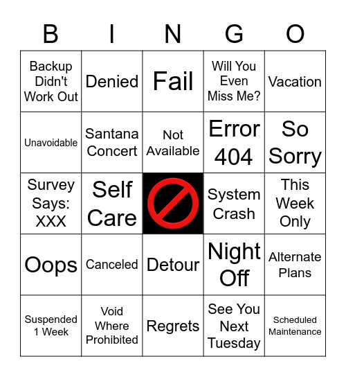CANCELED Bingo Card