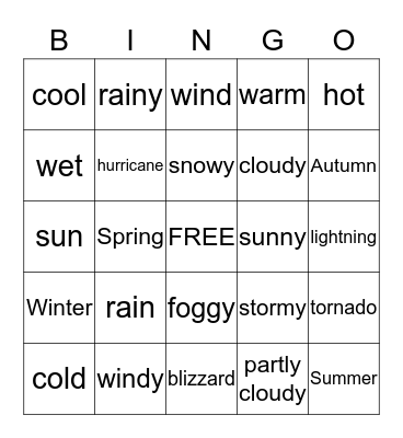 Weather Words Bingo Card