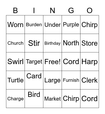 Bossy R Bingo Card