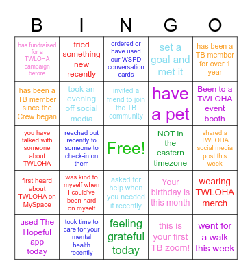 September TWLOHA Blue Zoom Bingo Card