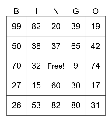 Addition and subtraction BINGO Card