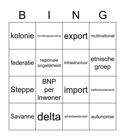 Begrippen paragraaf 1 en 2 Nigeria Bingo Card